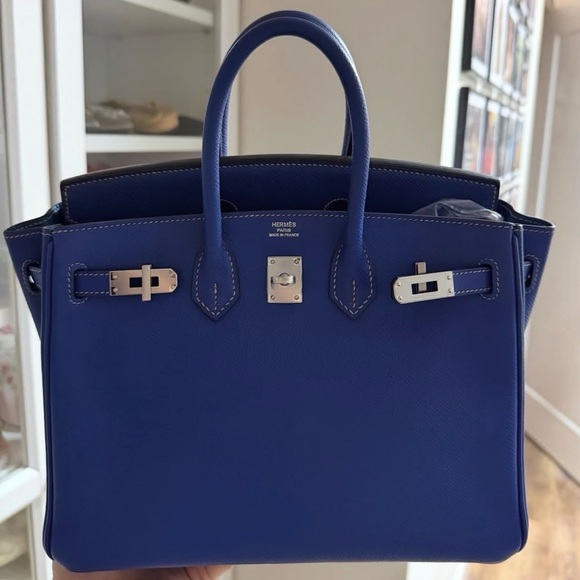Hermès AUTHENTIC Blue Epsom Leather Birkin 25 Bag Silver Hardware RARE - Picture 2 of 2